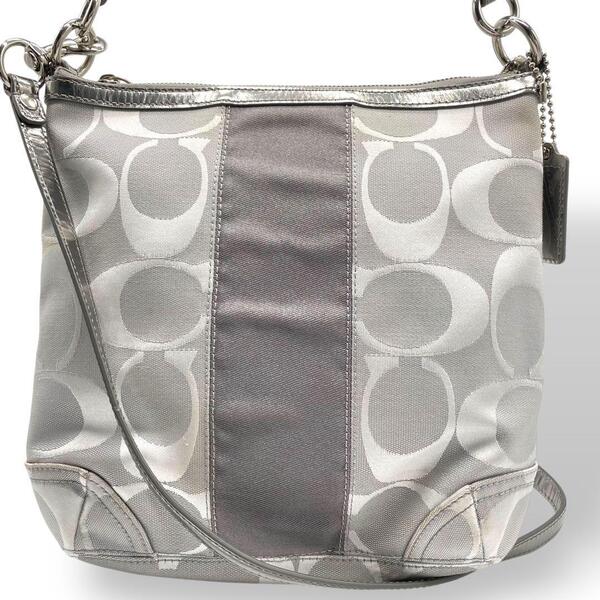 美品 COACH コーチ 2way ショルダーバッグ シグネチャー グレー