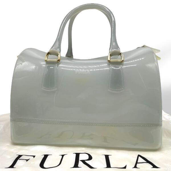 美品 FURLA キャンディバッグ ミニボストンバッグ ハンドバッグ 水色