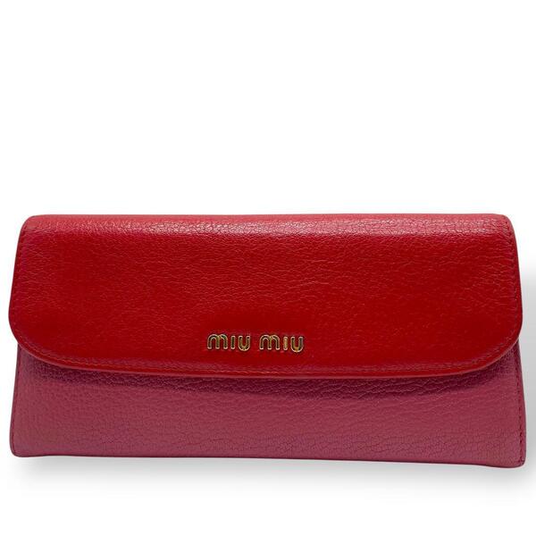 極美品 ミュウミュウ miumiu マテラッセ 長財布 赤 ピンク レザー