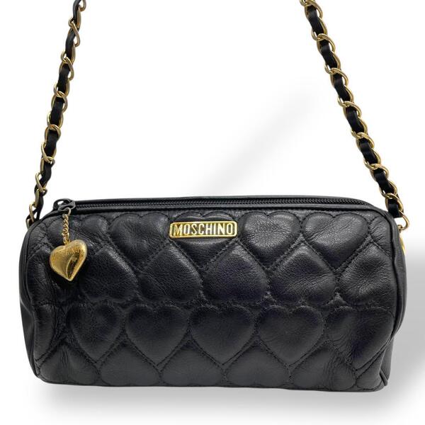 美品 MOSCHINO モスキーノ チェーンショルダーバッグ キルティング 黒
