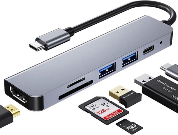 USB C ハブ アダプタ 6-in-1 Type c 4K 解像度 HDMIポート+USB 3.0ポート+USB 2.0*2 高速データ転送+SD/TFカードスロット MacBook Pro Air