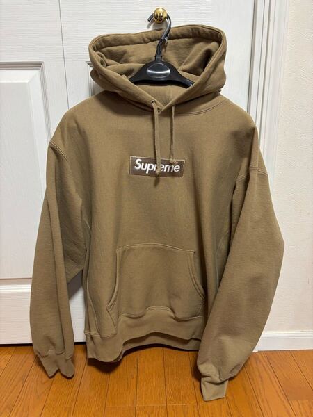 【M】Supreme Box Logo Hooded Sweatshirt Dark Sand パーカー 国内正規品 23FW