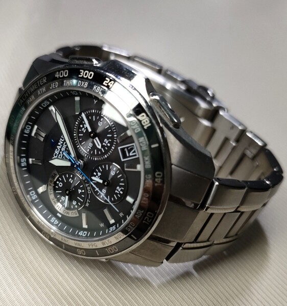 稼働品 CASIO OCEANUS 定価131,250円 電波ソーラー腕時計 OCW-S1200 メンズ チタン オシアナス マンタ