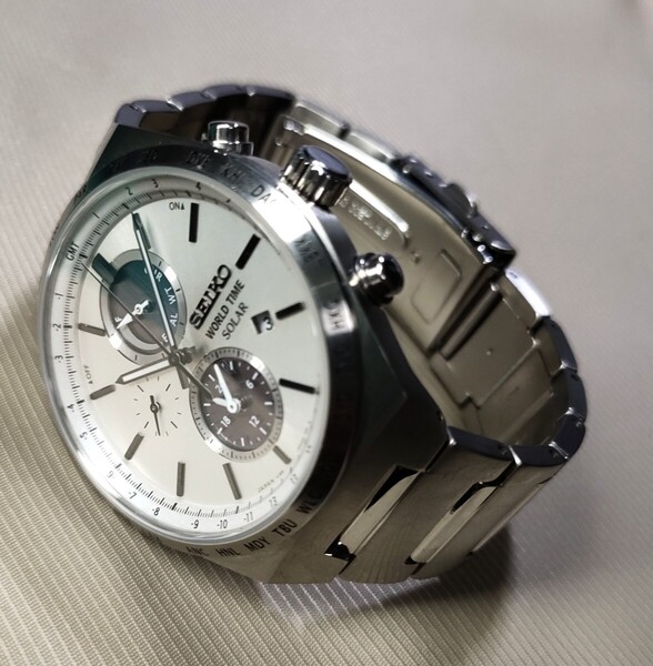比較的状態良好 稼働品 SEIKO スピリット スマートソーラークロノグラフ腕時計 V195-0AE0 メンズ腕時計