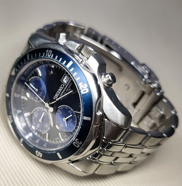 稼働品 SEIKO ビンテージ スピードマスター メンズ腕時計 クロノグラフ アラーム SBDP019