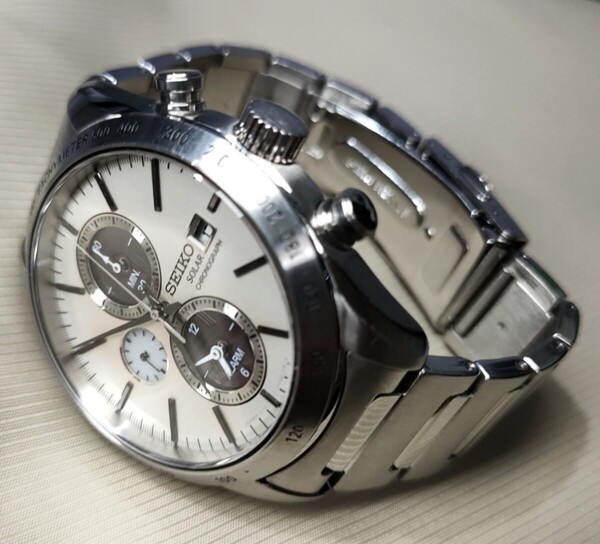 稼働品 SEIKO スピリット スマートソーラークロノグラフ腕時計 V172-0AP0 白文字盤 メンズ腕時計