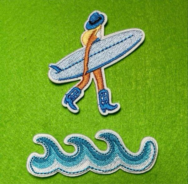 サーファーガール&波 刺繍ワッペン アイロン アップリケ 刺繍ワッペン パッチ