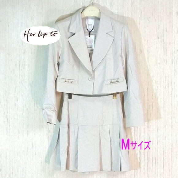 【タグ付き】Vivienne Set Up セットアップ クロップドジャケット プリーツミニスカート beige petale 長袖 Her lip to