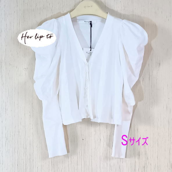 【タグ付き】Cropped Puff Sleeve Knit Top カ-ディガン 長袖 パフスリ-ブ off white Her lip to Sサイズ