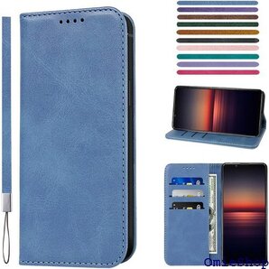 Xperia 5 II ケース 手帳型 高質PUレザー スタンド機能 便利 スプラット同梱 携帯ケース ブルー 1121