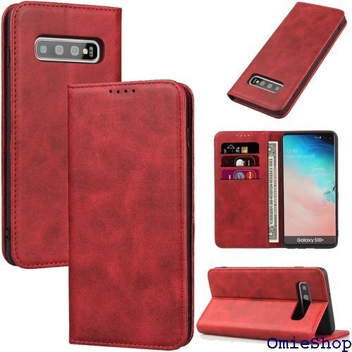 galaxy s10 plus ケース 手帳型 gal 手帳型 カードスロット、キックスタンド レザー レッド 1381