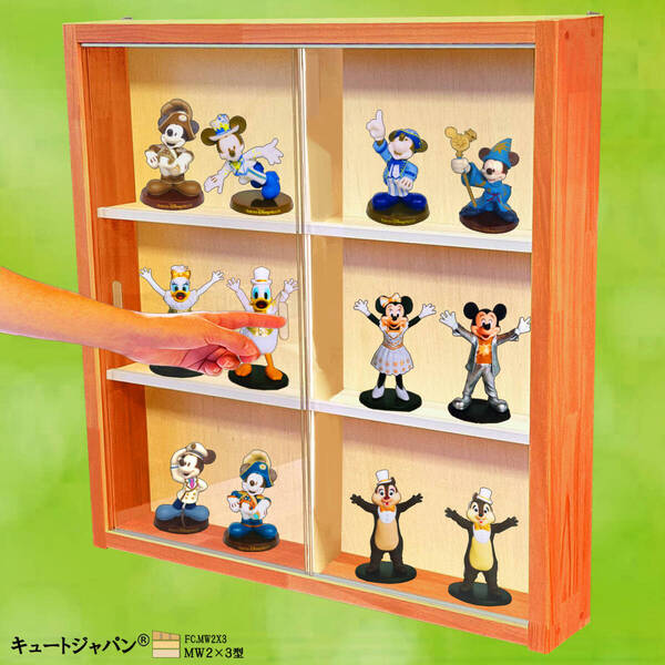 木製ミニチュアフィギュアケース コレクション ディスプレイ 収納棚 6マス メープル色塗装 アクリル障子付 MW2×3型