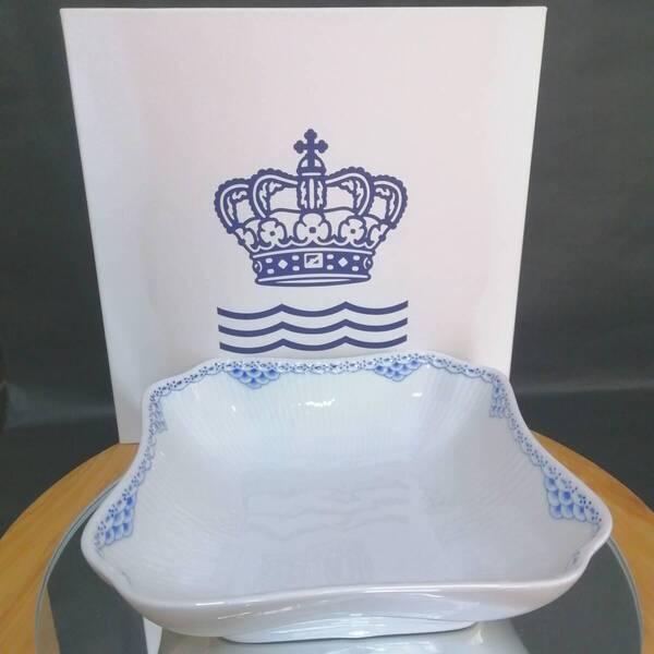 22X22CM 高さ6CM 新品未使用◇自宅保管 ロイヤルコペンハーゲン プリンセス ブルー スクエア ボウル プレート ROYAL COPENHAGEN