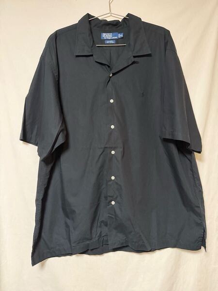 90s ビンテージ ラルフローレン RALPH LAUREN オープンカラー 開襟シャツ 半袖 CALDWELL XXLサイズ 黒 ブラック ビッグポロ ビッグシャツ