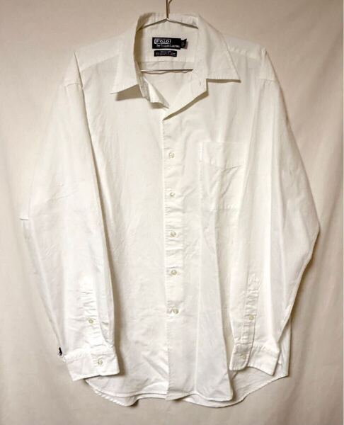90s ラルフローレン RALPH LAUREN 開襟シャツ MARLOWE Lサイズ 長袖シャツ ホワイト 白 綿 ナイロン ビッグポロ 裾ポニー