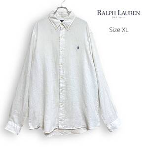 RALPH LAUREN ラルフローレン リネン 100% 麻 BD ボタンダウン 長袖 シャツ ホワイト XL