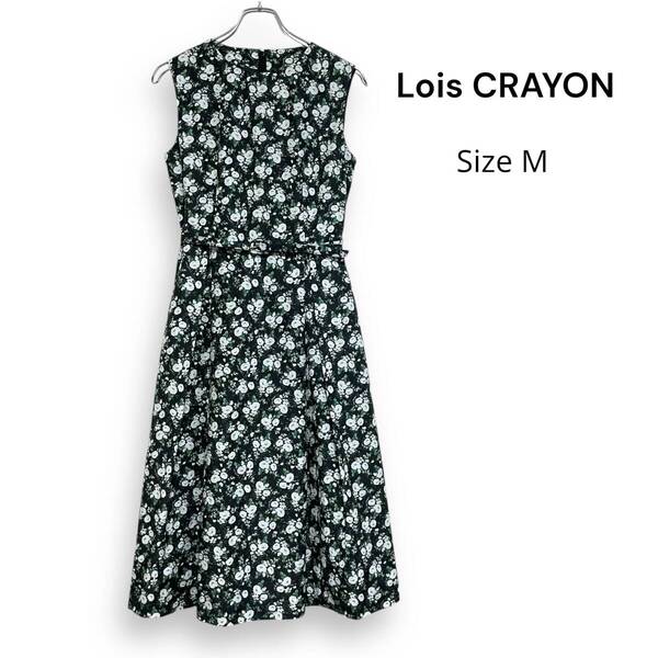 Lois CRAYON ロイスクレヨン ノースリーブ フラワー フレア ロング ワンピース M