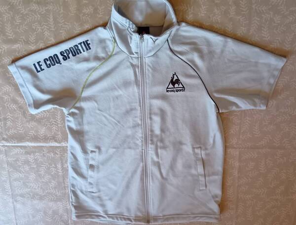 美品! ルコック le coq sportif 半袖ジップアップジャンパー サイズM やや光沢ライトグレー×メッシュ柄 柔らかい 裾幅調節機能