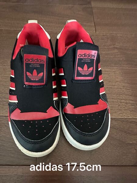 送料無料 adidas アディダス 17cm 17.5cm ライバルリー ロー キッズ スニーカー スリッポン ブラック レッド 子供用靴