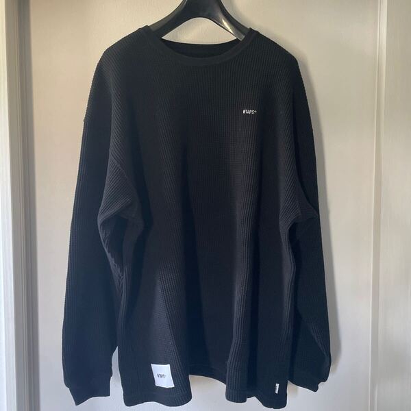 wtaps 22aw ワッフル サイズM WAFFLE/LS/COTTON.LOOSE.SIGN 222ATDT-CSM15 長袖 ロンT 無地 ブラック 長袖Tシャツ トレーナー