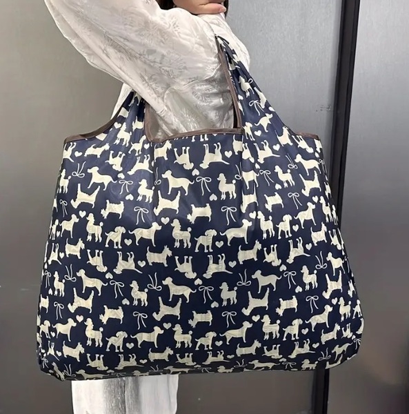 ■新品■エコバッグ【リボン いぬ ハート】大容量 コンパクト 簡単 かわいい 便利 ショッピングバッグ