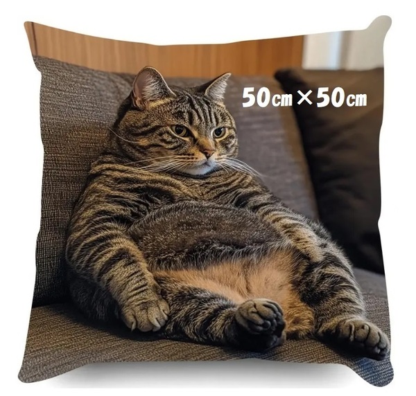 ■新品■クッションカバー■【50㎝×50㎝】ぽっちゃり【ねこ】ネコ 猫 クロネコ かわいい 正方形