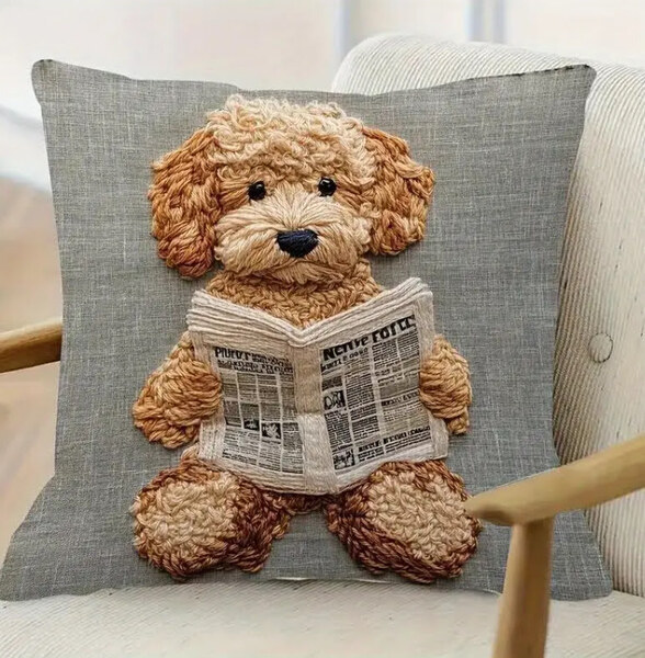 ■新品■クッションカバー■【45㎝×45㎝ 】【犬 雑誌】【両面プリント】 正方形 リアル かわいい しっかり素材 2D平面