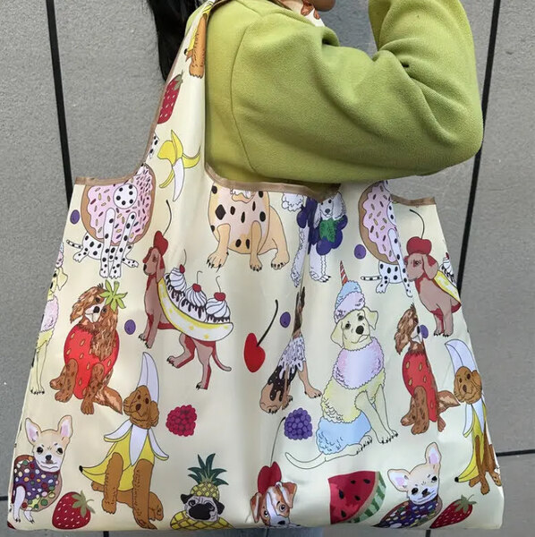 ■新品■エコバッグ【犬 スイーツ3】ケーキ チョコ 大容量 コンパクト 簡単 かわいい 便利 ショッピングバッグ