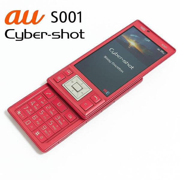 【希少】au S001 Cyber-shot ピンク スライド携帯 動作品 コレクター向け 即決4,980円 送料無料 現状品