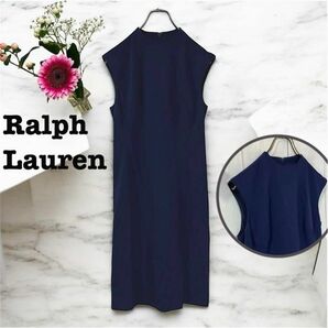 【美品】RALPH LAUREN ノースリーブブ ワンピース ネイビー【2】ノーカラー 卒業式 入学式 フォーマル