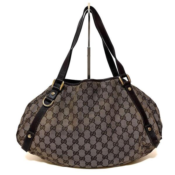 GUCCI グッチ トートバッグ GG キャンバス レザー ベージュ ブラウン 130736