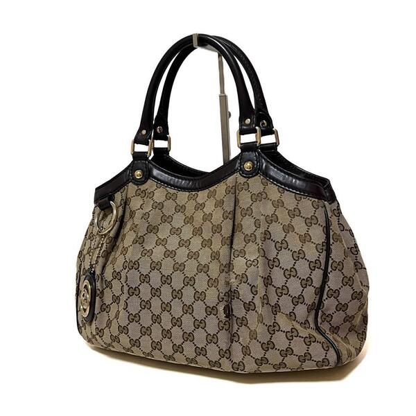 GUCCI グッチ スーキー GG キャンバス レザー ハンドバッグ ベージュ ブラウン 211944