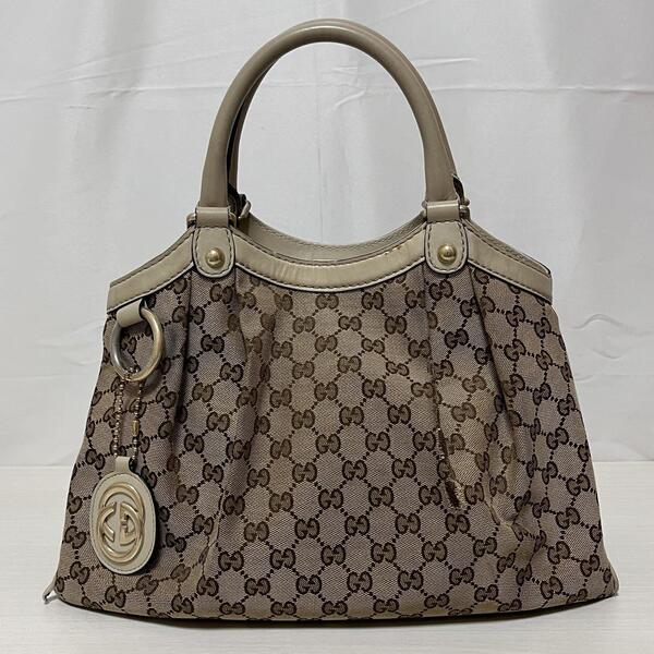 GUCCI グッチ トートバッグ スーキー GG キャンバス レザー 211944 ベージュ アイボリー