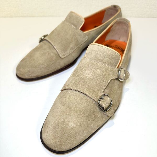 即決/SANTONI /サントーニ/ダブルモンク/スエード/5.5/約24.5cm/メンズ/革靴 /ライトブラウン/カジュアル/紳士靴/スリッポン