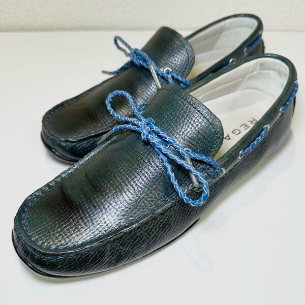 即決/リーガル/REGAL/メンズシューズ/ローファー/ドライビングシューズ/本革/革靴/23.5cm/ブルー/型押し/グレインレザー/カジュアル