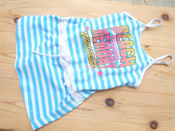 *美品!キッズ女の子beach memory水色ボーダーワンピース水着150センチ*