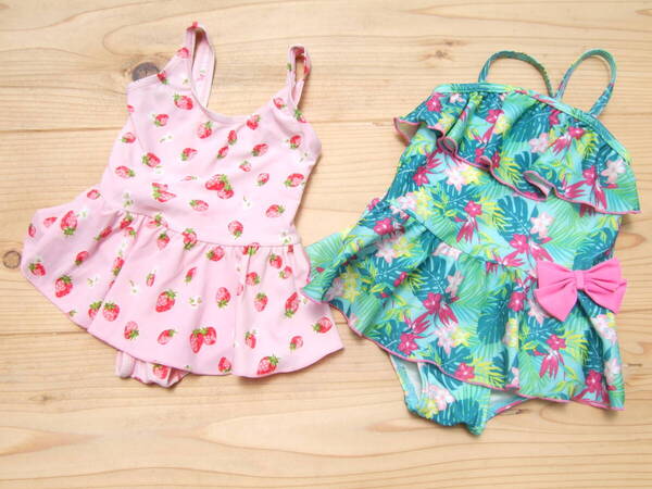 USED!キッズ女の子マザウェイズ&お花柄ワンピース水着80センチ2着セット(4)