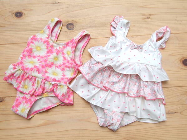 USED!キッズ女の子ワンピース水着90センチ2着セット(13)