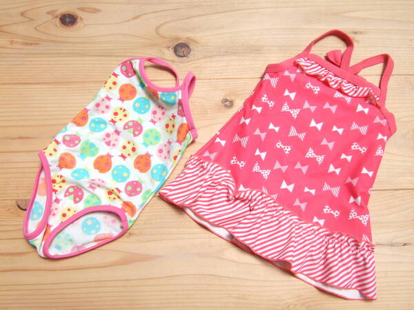USED!キッズ女の子リボン柄、nextワンピース水着6-9months&95センチ2着セット(8)