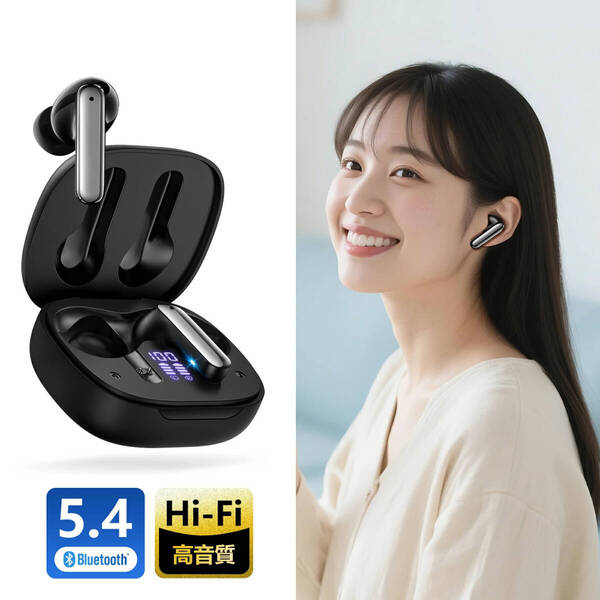【送料無料】○ワイヤレスイヤホン Bluetooth5.4 急速充電 マイク付 ENC通話 LED表示 IPX5防水 タッチ操作 ハンズフリー(新品・未使用)