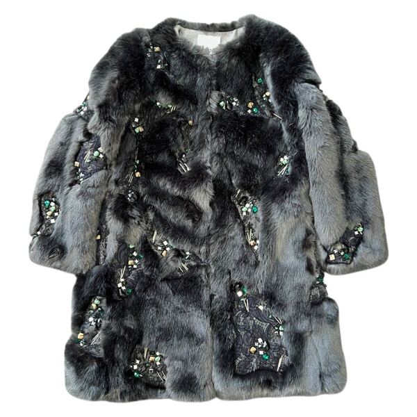 コシェ 2016-17AW ビジュー刺繍フェイクファーコートKOCHE 2016-17 Autumn Winter Embellished Faux Fur Coat with Lace & Beads