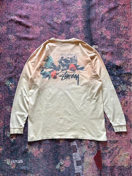 STUSSY BEAUTY AND THE BEAST LONG SLEEVE TEE ステューシー MEXICO製 長袖Tシャツ ロンT XL タイダイ Offering Skull ストリート sk8