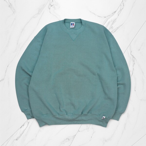 古着 90s USA製 RUSSELL ATHLETIC TEAL ラッセル 無地 スウェット【Vintage】