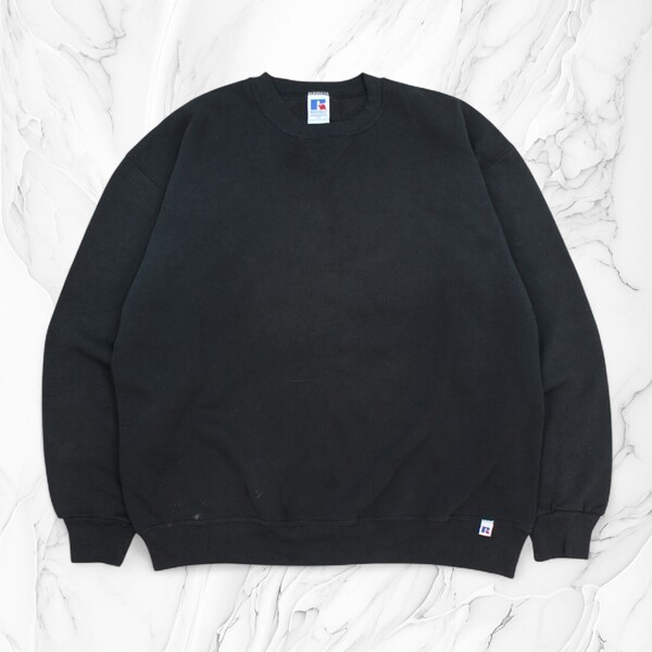 古着 90s USA製 RUSSELL ATHLETIC CREW NECK SWEAT BLACK ラッセル 無地 スウェット【Vintage】