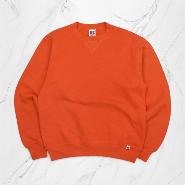 古着 90s USA製 RUSSELL ATHLETIC CREW NECK SWEAT ORANGE ラッセル 無地 スウェット 【Vintage】