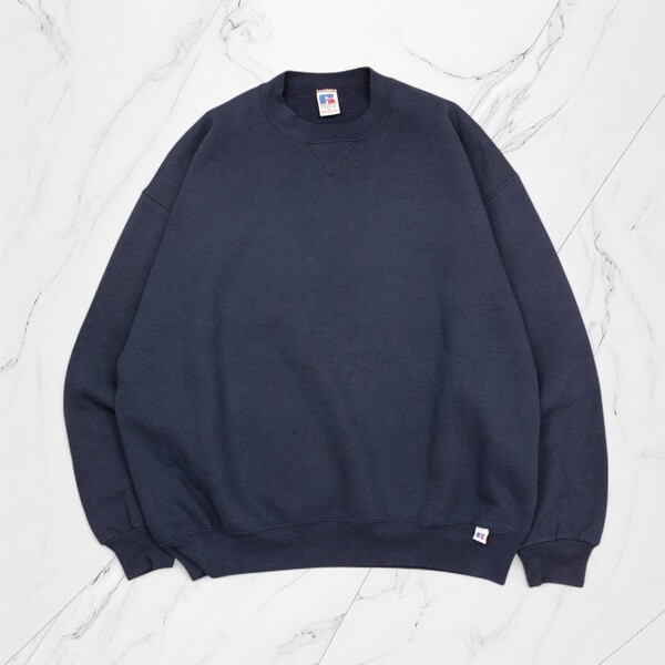 古着 90s USA製 RUSSELL ATHLETIC CREW NECK SWEAT NAVY ラッセル 無地 スウェット 【Vintage】