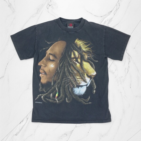 古着 USA製 ZION T-SHIRTS BOB MARLEY WASHED BLACK Tシャツ ボブマーリー【Vintage】