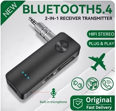 2 in 1 Bluetooth 5.4 オーディオトランスミッターレシーバー 3.5MM AUX HiFiステレオ音楽ワイヤレスアダプター マイク付 バッテリー内蔵
