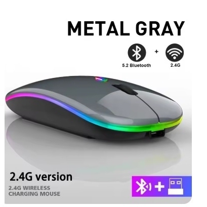 ブルートゥース+無線(2.4G)アダプター付き薄型静音ワイヤレスマウス グレー