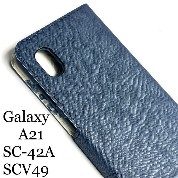 Galaxy A21(SC-42A/SCV49)用レザーケース★スリムタイプ★内側花柄★スタンド機能付★カード入付★ELECOM★ネイビー